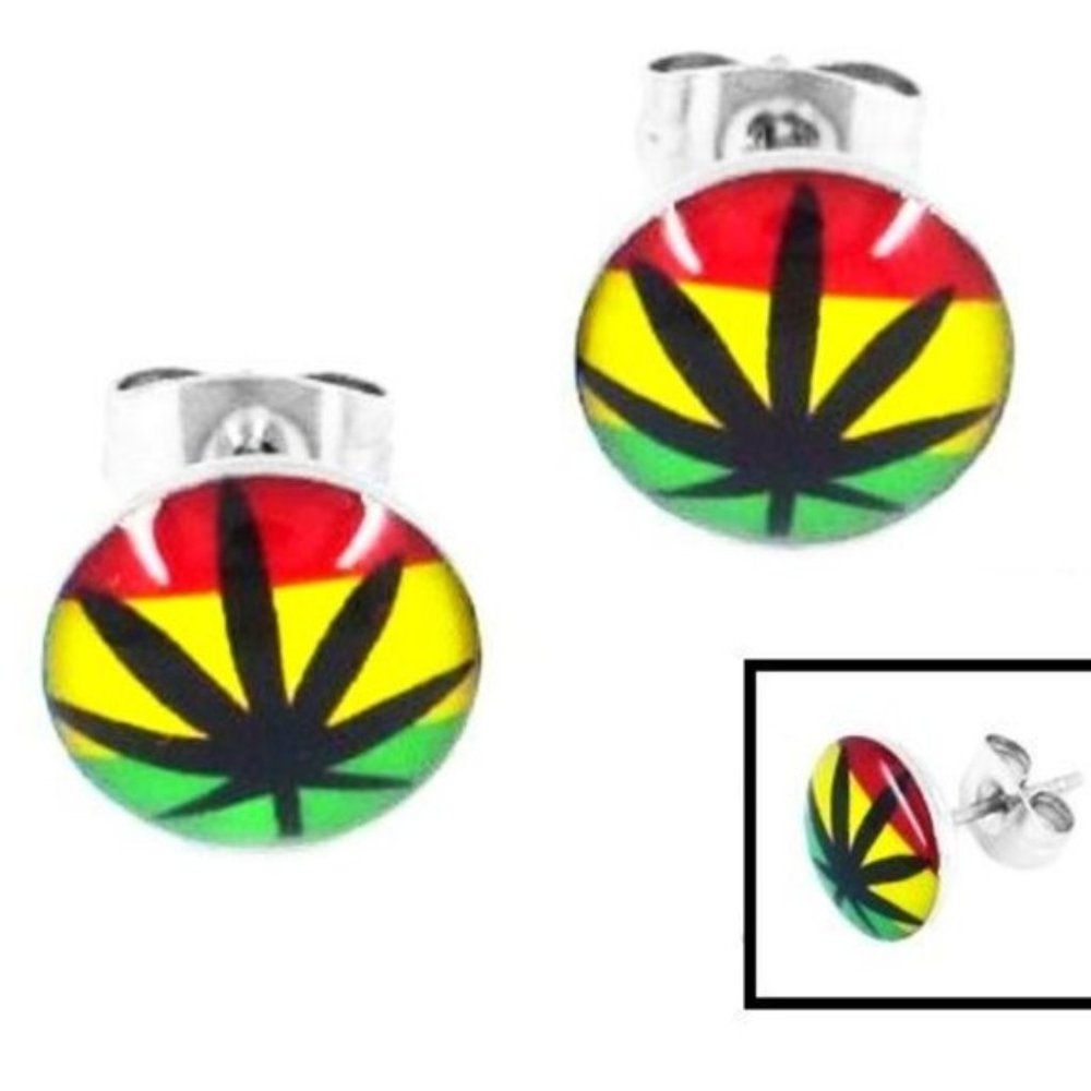 NEW CANNABIS MARIJUANA LEAF EAR STUD ACCESSORIES